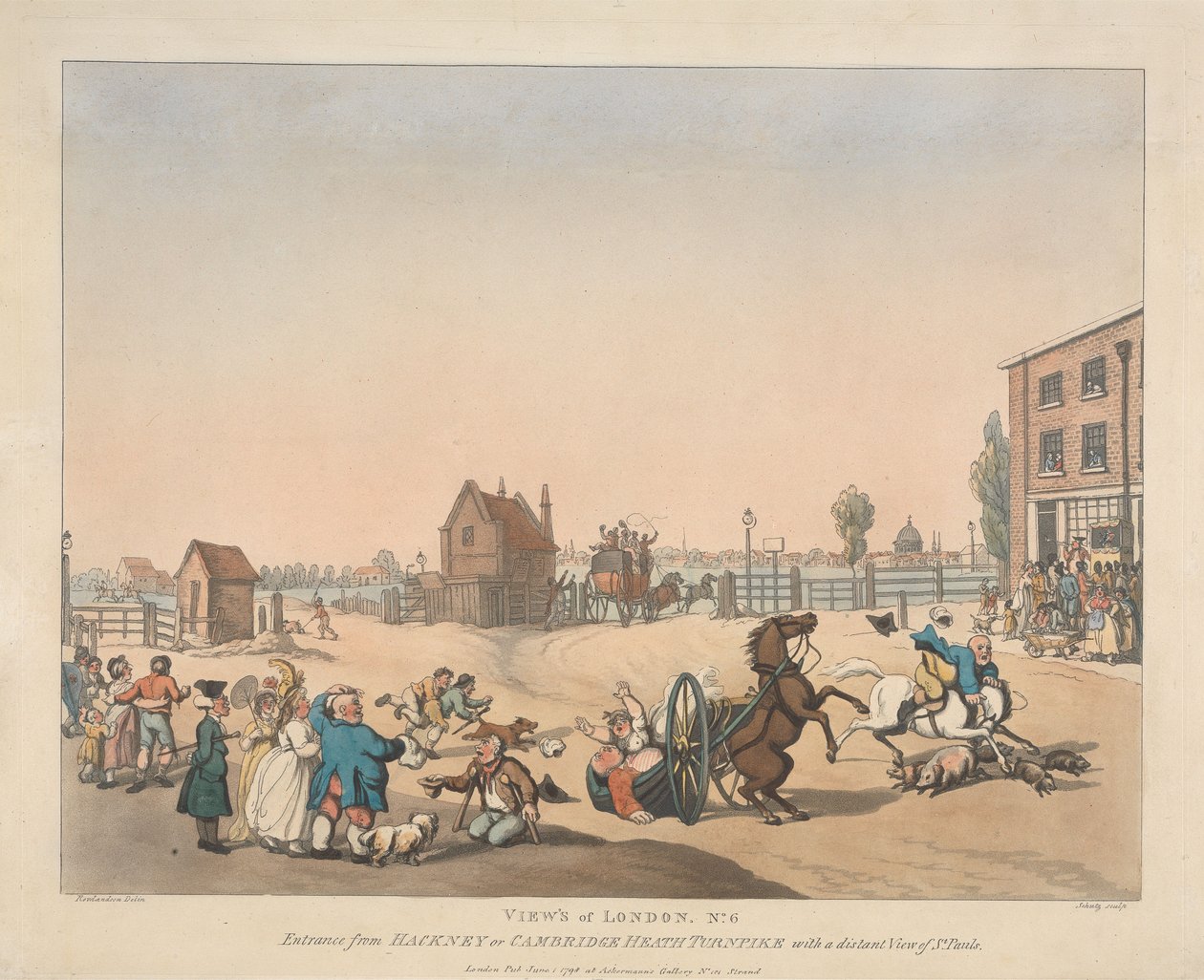 Vchod z Hackney nebo z silnice Cambridge Heath Turnpike (č. 6) od Thomas Rowlandson