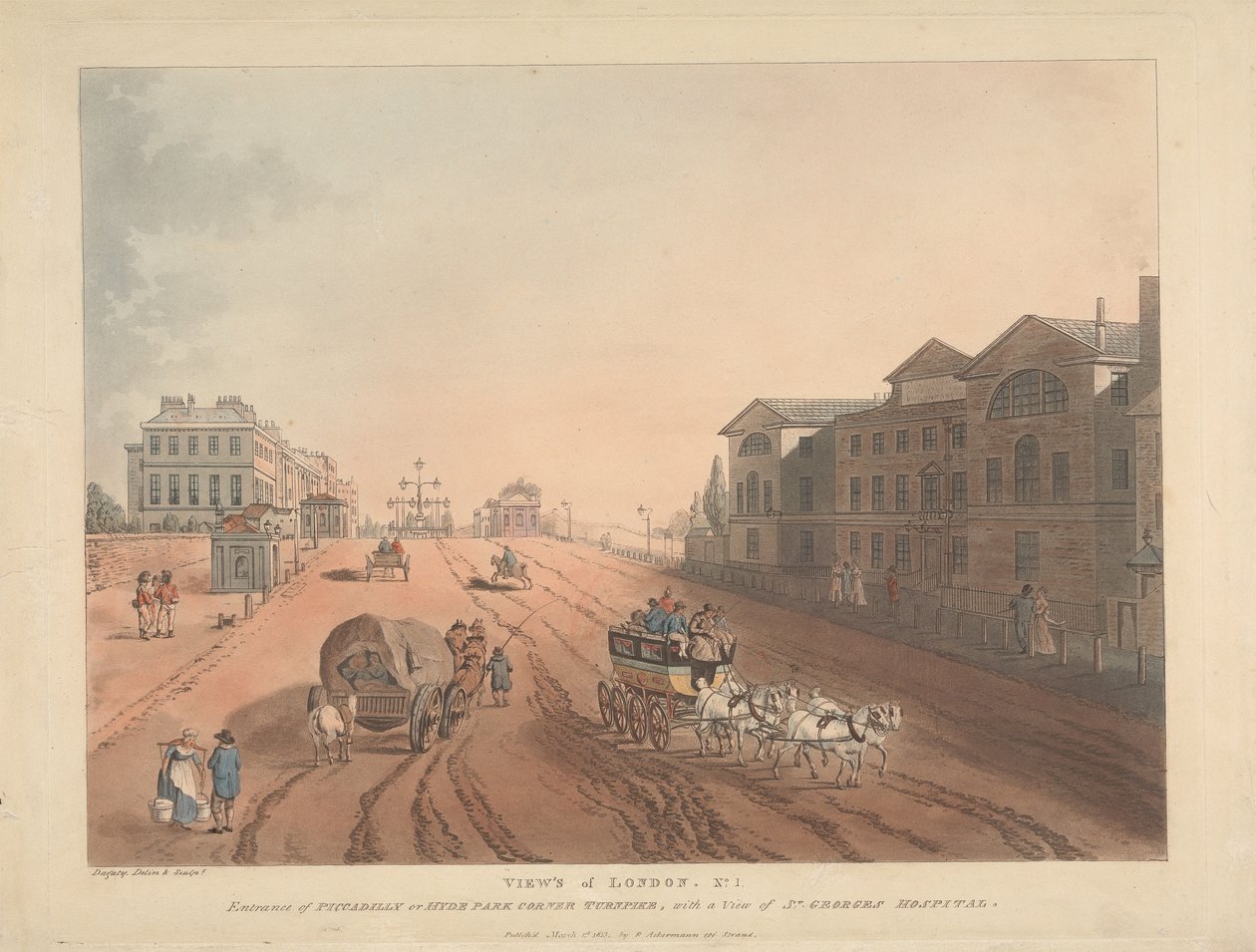 Vstup na Piccadilly nebo silnici Hyde Park Corner Turnpike (č. 1) od Thomas Rowlandson