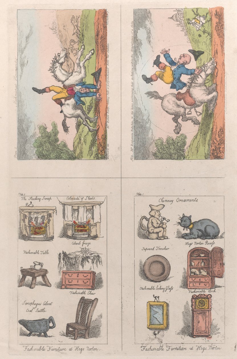 Módní nábytek v Hogs Norton, Mathematical Horsemanship, 1809., 1809 od Thomas Rowlandson