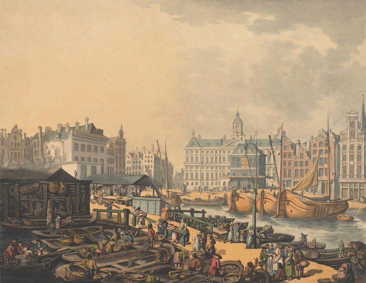 Feyge Dam, s částí rybího trhu v Amsterdamu, 1797. od Thomas Rowlandson