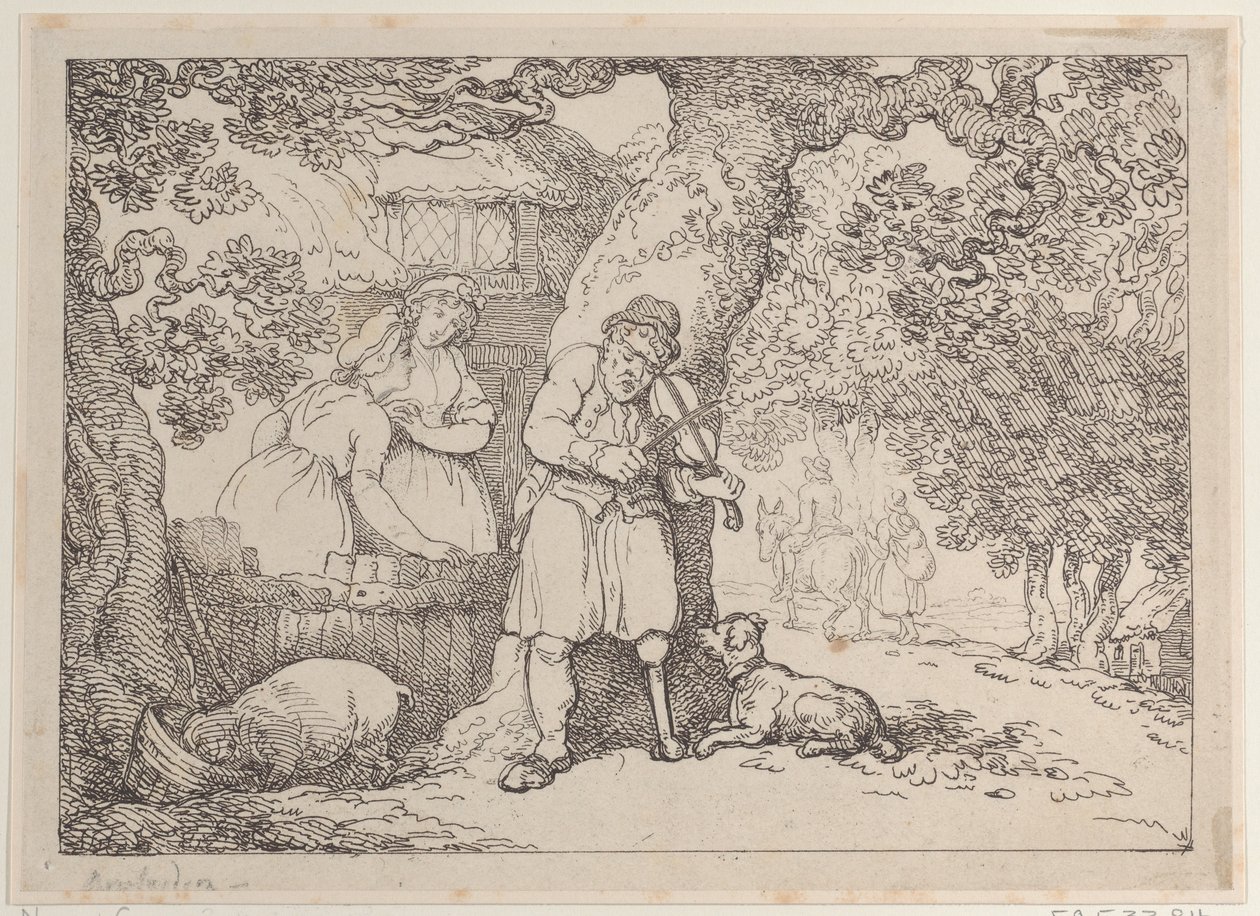 Šumař, námořník, dvě ženy a prase u chalupy, 1816., 1816. od Thomas Rowlandson