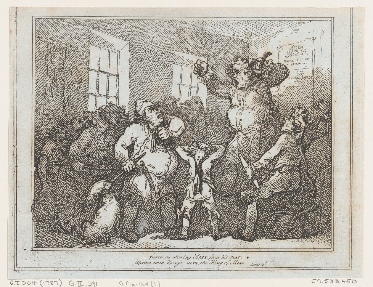 Z tohoto místa to vypadá stejně hrozivě jako pohled na Ajaxe... od Thomas Rowlandson