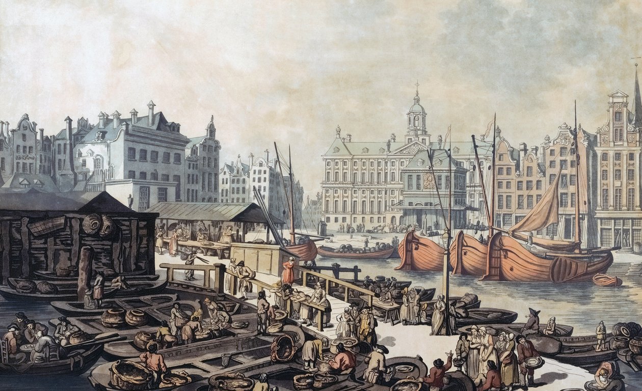 Rybí trh, náměstí Dam, Amsterdam, Nizozemsko od Thomas Rowlandson