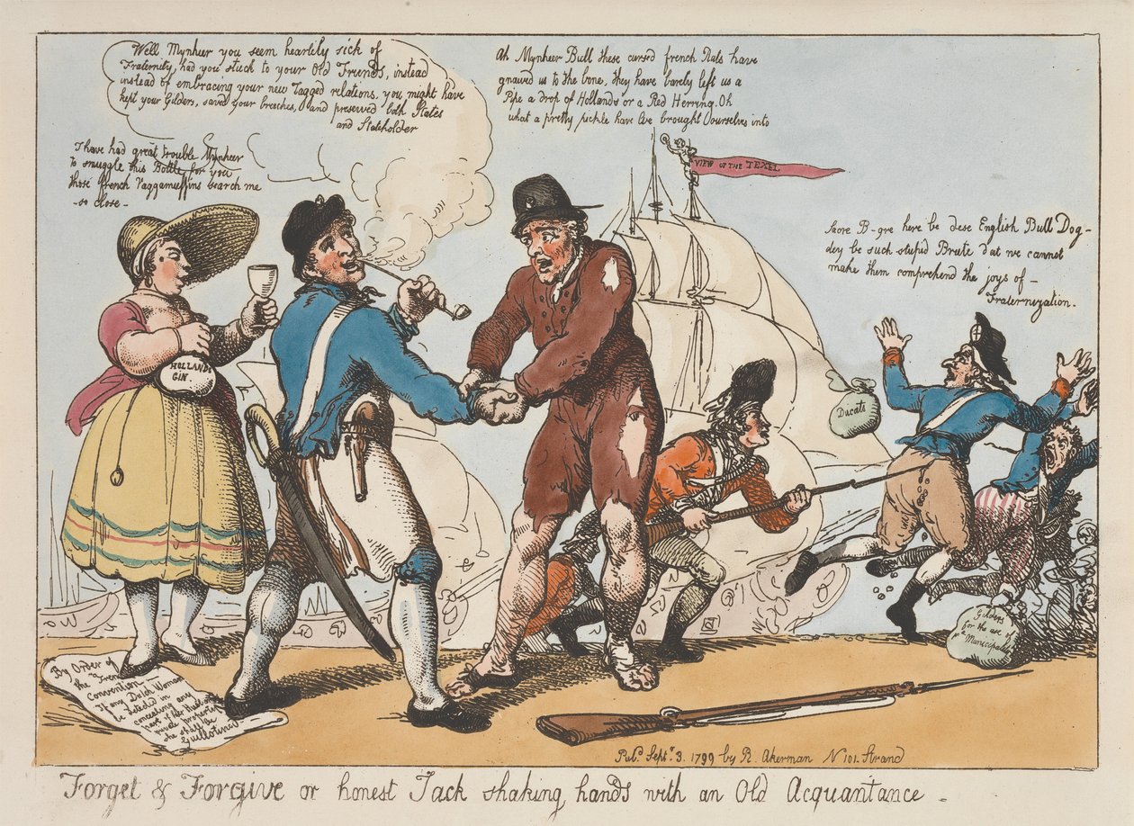 „Zapomeň a odpusť“ aneb „Poctivý Jack si podává ruku se starým známým“ od Thomas Rowlandson