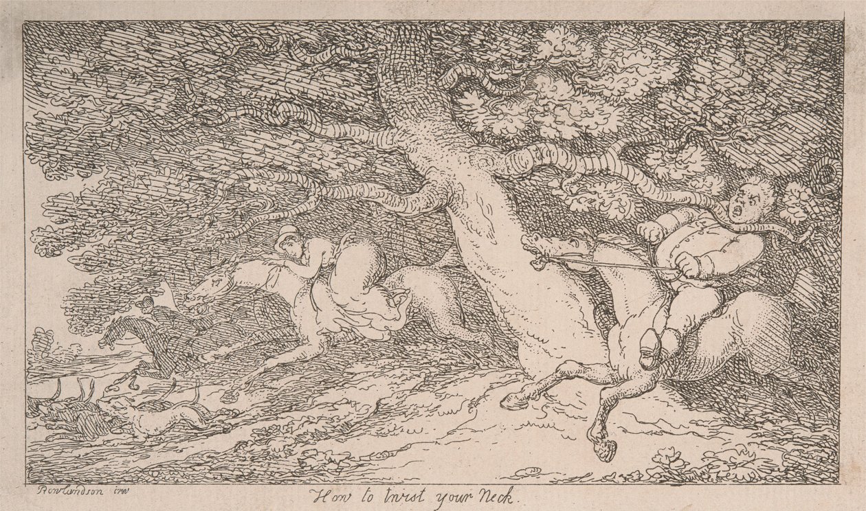 Lov na lišky: Jak si vykloubit krk [z knihy „Rady pro sportovce“] od Thomas Rowlandson