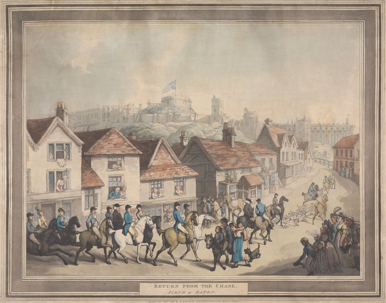 Lov na lišku [čtyřdílná série]:  4. Návrat z lovu. / Scéna v Eatonu od Thomas Rowlandson