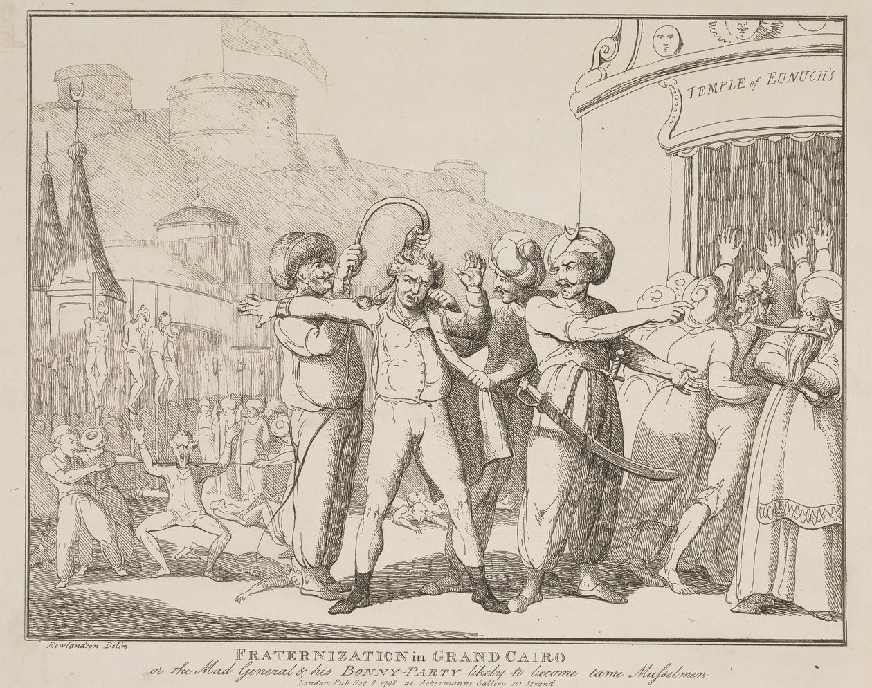 „Fraternization in Grand Cairo“ aneb „Šílený generál a jeho veselá parta“, kteří se zřejmě stanou poslušnými muslimy od Thomas Rowlandson