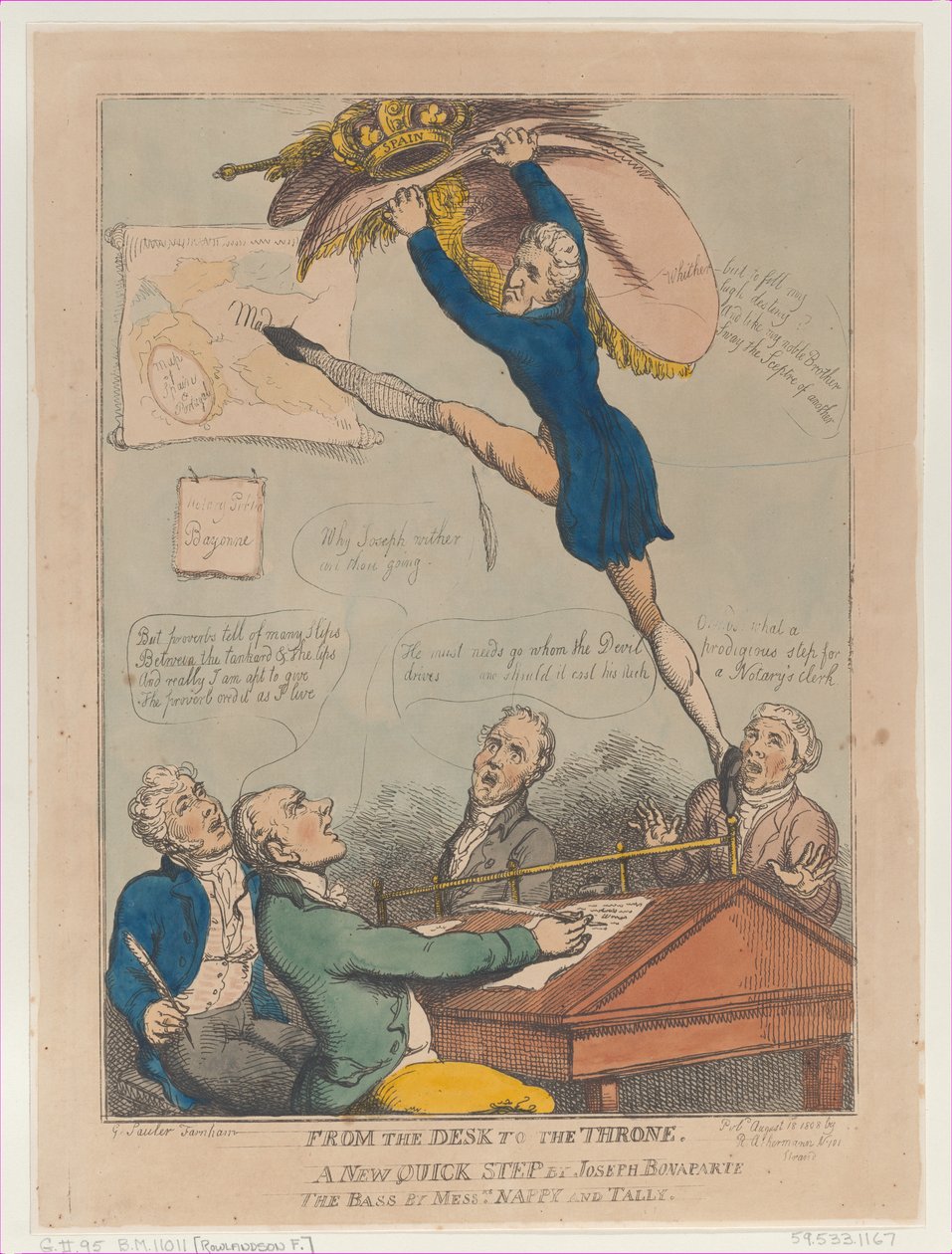 From the Desk to the Throne, A New Quick Step od Josepha Bonaparte the Bass By M..., 18. srpna 1808. od Thomas Rowlandson