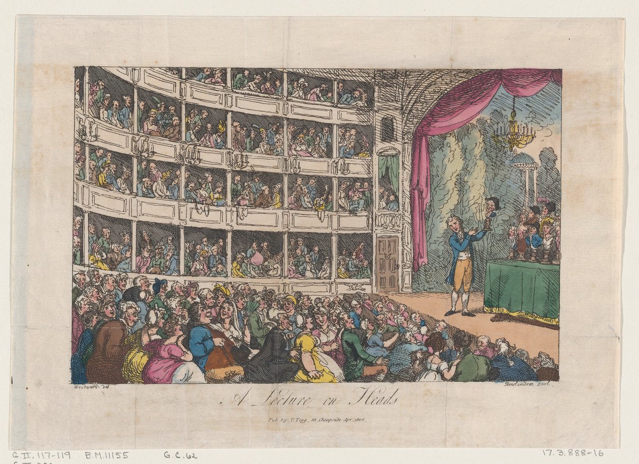 Frontispis, z Přednášky o hlavách od George Alexandera Stevense, duben 1808, duben 1808. od Thomas Rowlandson