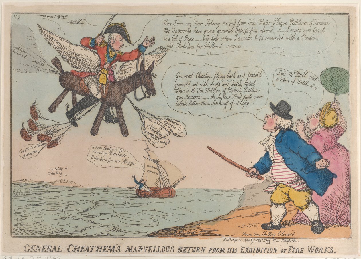 Podivuhodný návrat generála Cheatema z jeho výstavy ohňových děl, září..., 24. září 1809. od Thomas Rowlandson