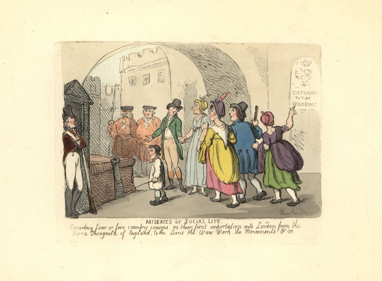 Gentleman doprovází venkovské bratrance na jejich první cestě do Londýna od Thomas Rowlandson