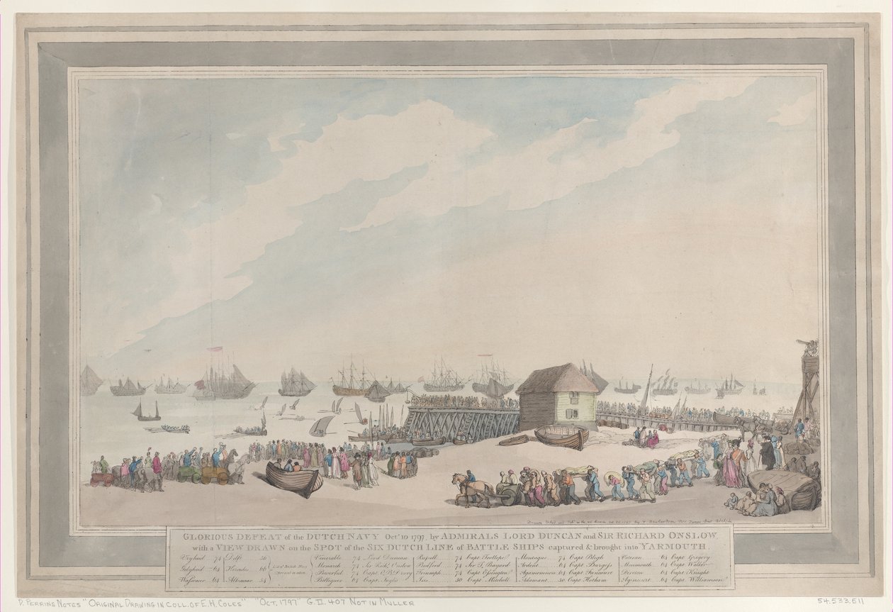 Slavná porážka holandského námořnictva, 10. října 1797, admirály Lordem Duncanem a ..., 22. října 1797. od Thomas Rowlandson