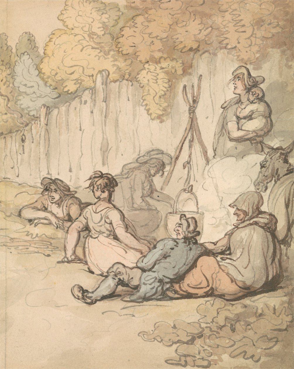 Cikáni vaří na otevřeném ohni od Thomas Rowlandson