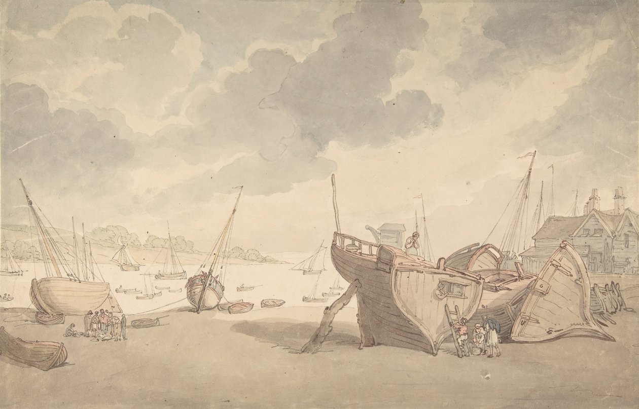 Přístavní scéna s odlivem a loděmi na pláži, 1775–1827. od Thomas Rowlandson
