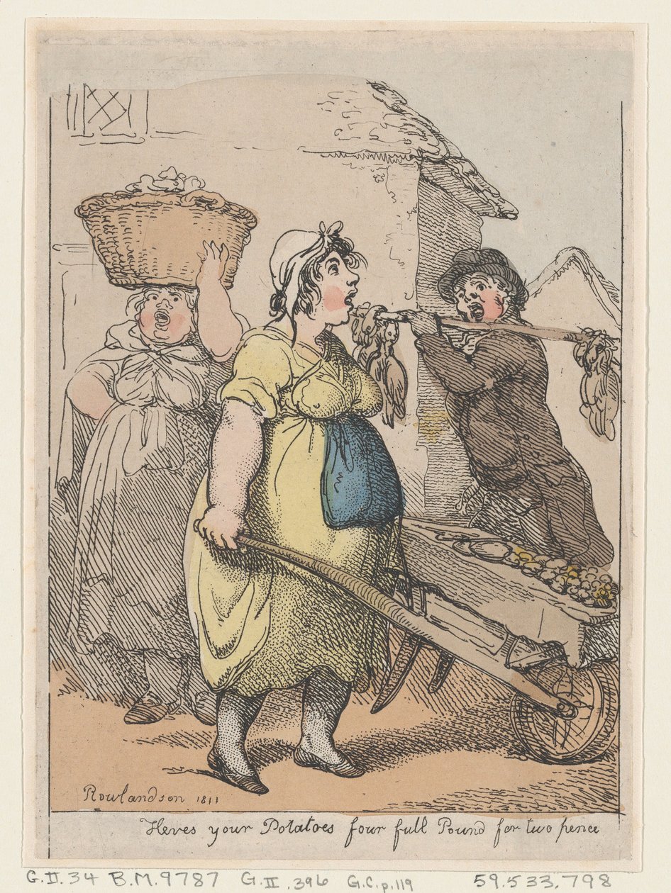 Tady jsou vaše brambory, čtyři plné libry za dvě pence, 1811., 1811. od Thomas Rowlandson