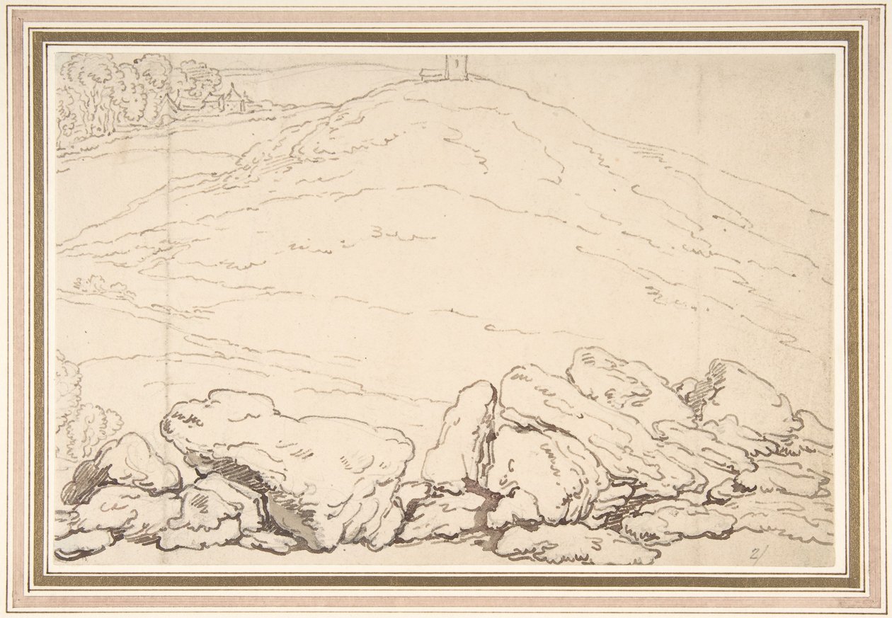 Kopcovitá krajina se skalami od Thomas Rowlandson