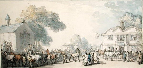 Horse Fair, Southampton (pero, inkoust a akvarel na papíře) od Thomas Rowlandson
