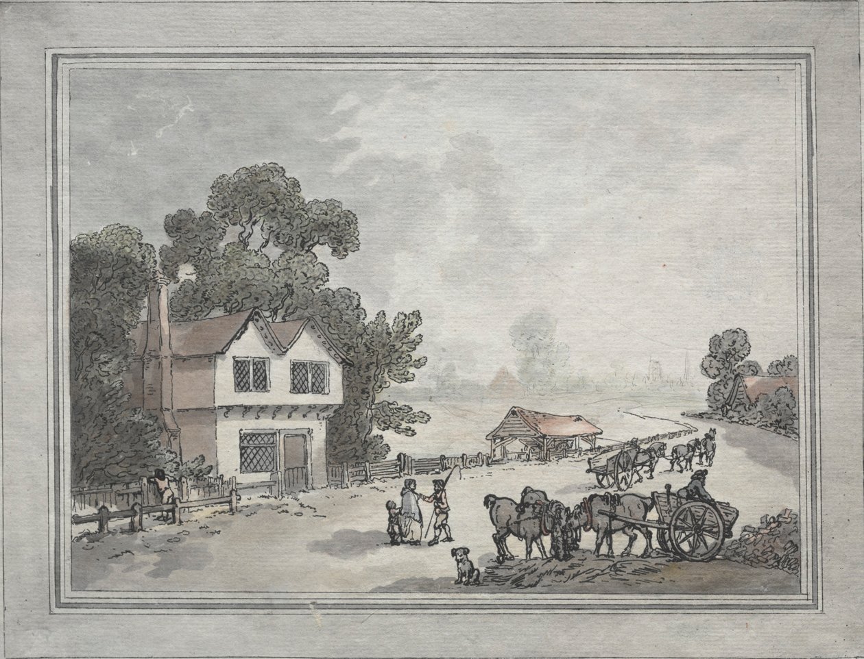 Koně a povozy na venkovské silnici od Thomas Rowlandson