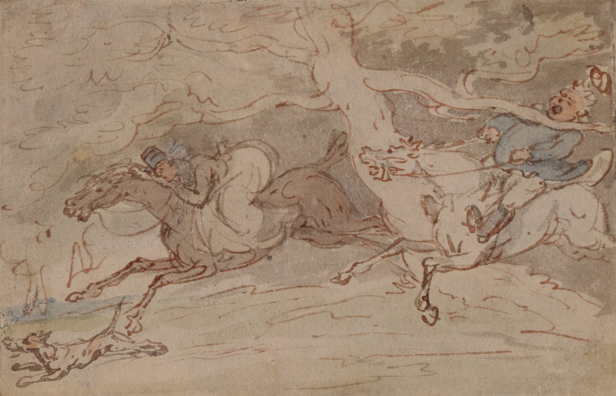 „Jak si zakroutit krk“ (pero, červený inkoust a akvarel na papíře) od Thomas Rowlandson