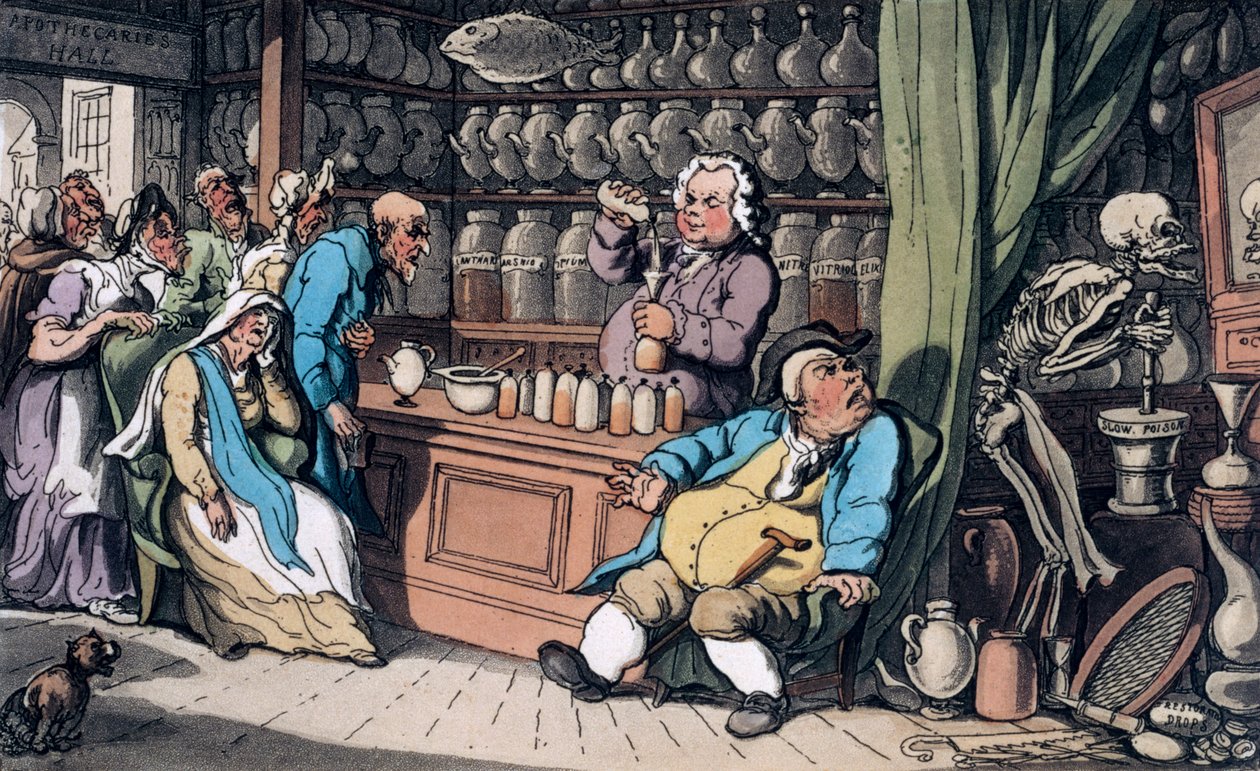 „Mám tajné umění vyléčit každou nemoc, kterou lidé snášejí“, 1814 od Thomas Rowlandson