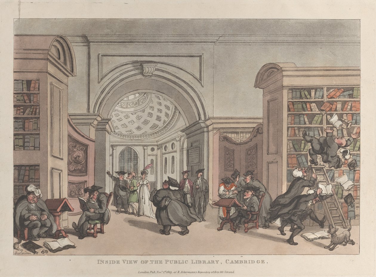 Vnitřní pohled na veřejnou knihovnu, Cambridge, 9. listopadu 1809, 9. listopadu 1809. od Thomas Rowlandson