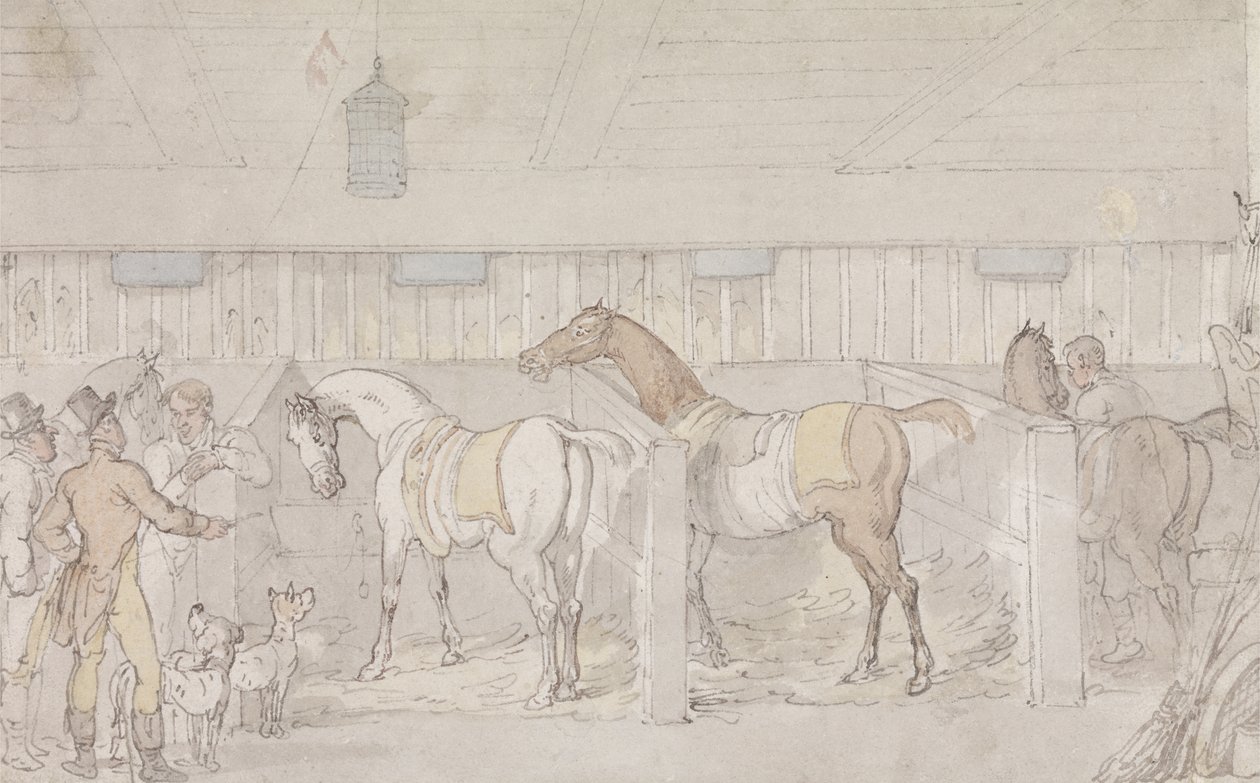 Interiér stáje (pero, inkoust a akvarel na papíře) od Thomas Rowlandson