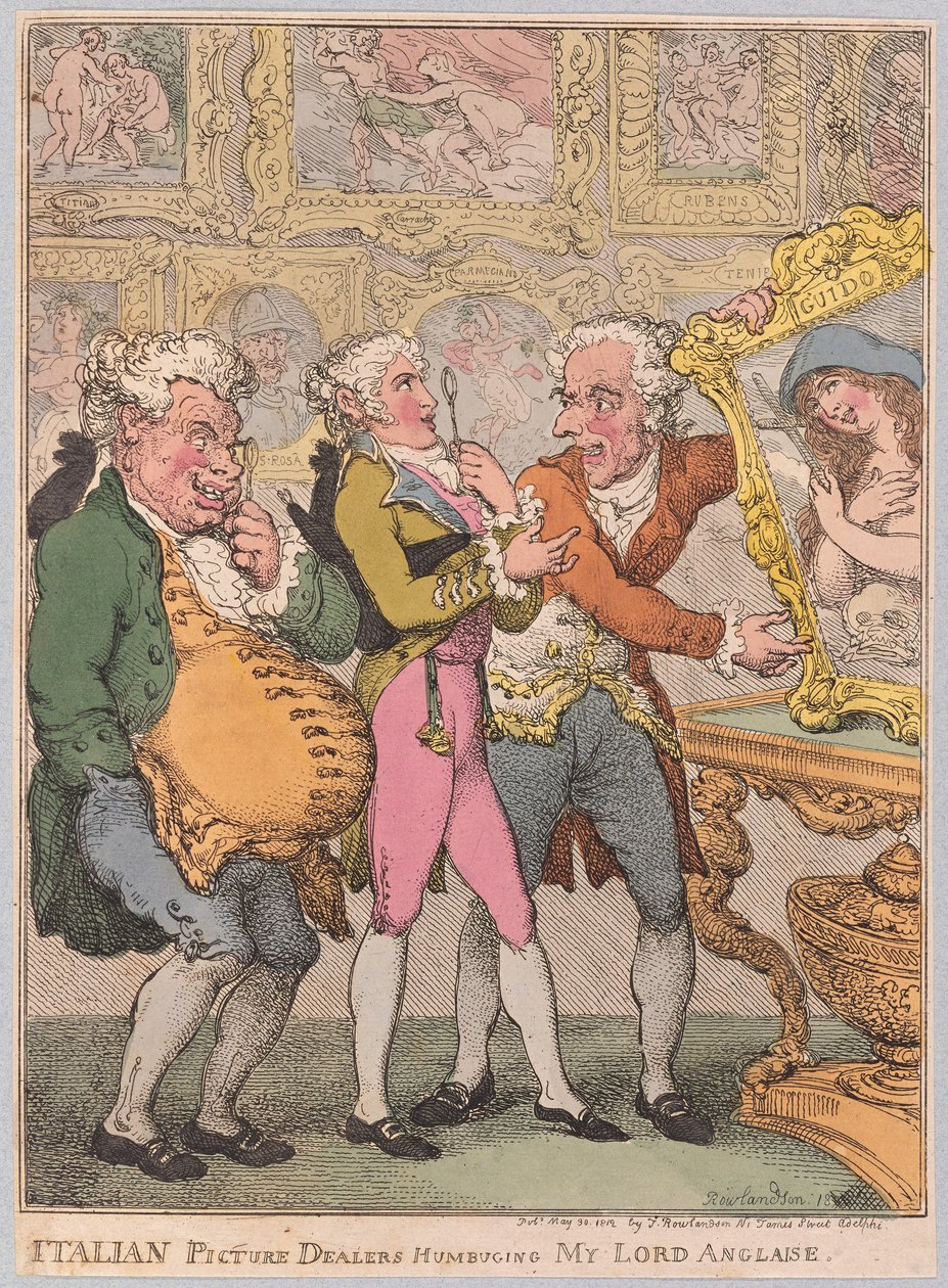 Italští prodejci obrázků Humbuging My Lord Anglaise, hospoda. 1812 (ručně kolorovaná rytina) od Thomas Rowlandson