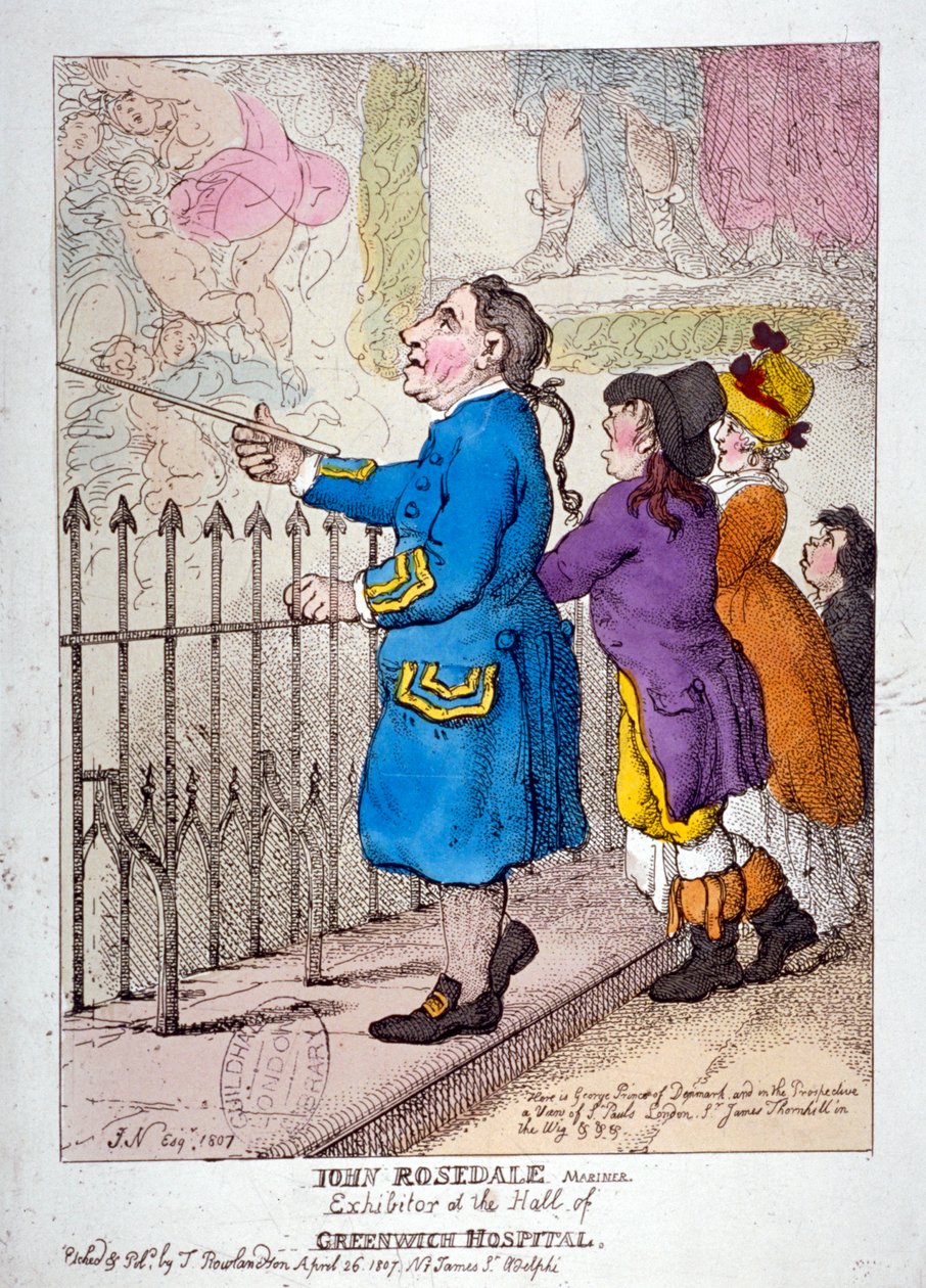 „John Rosedale, námořník, vystavovatel haly nemocnice Greenwich“, 1807 od Thomas Rowlandson