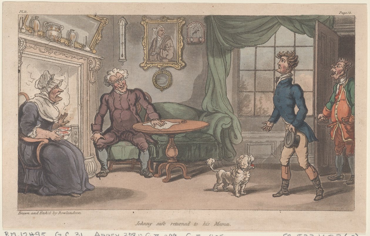 Johnny se vrátil ke své mámě z Vojenských dobrodružství Johnnyho Newcome, 1815, 1815. od Thomas Rowlandson