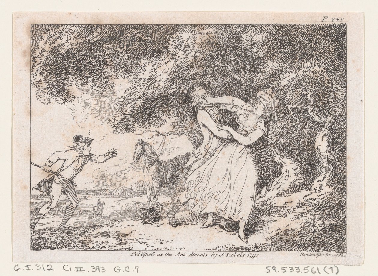 Joseph Hastens to Rescue Fanny from Imminent Danger, z The Adventures of Joseph Andrew..., 1792. od Thomas Rowlandson