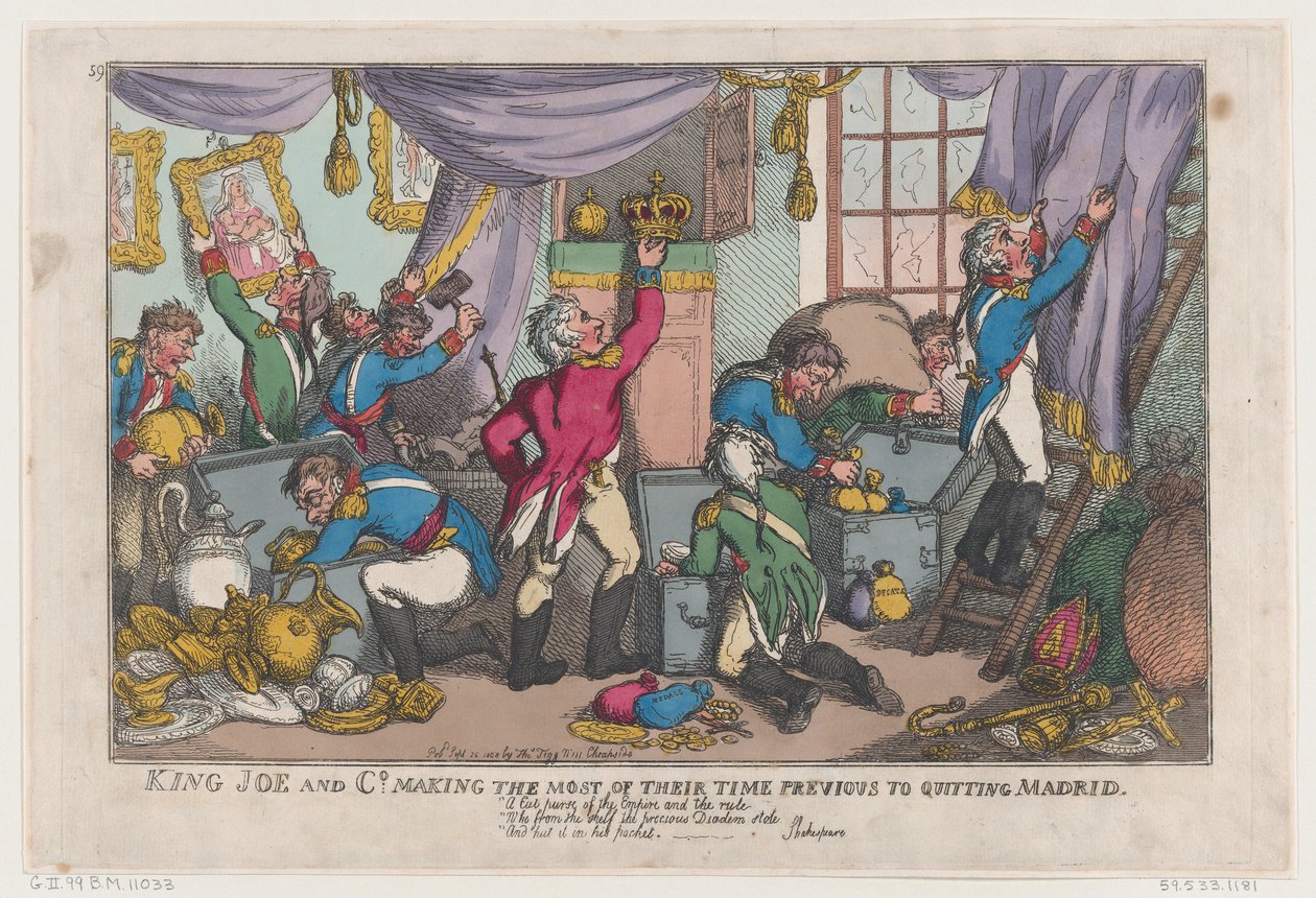 King Joe and Co. Vytěžili maximum ze svého času před odchodem z Madridu, ..., 25. září 1808. od Thomas Rowlandson