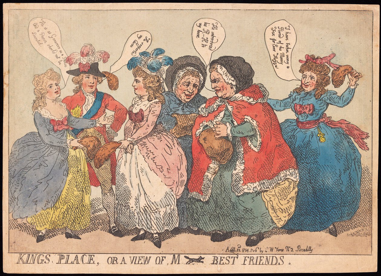 Kings Place, aneb pohled na M ---- Best Friends, hospoda. 1784 (ručně kolorovaná rytina) od Thomas Rowlandson