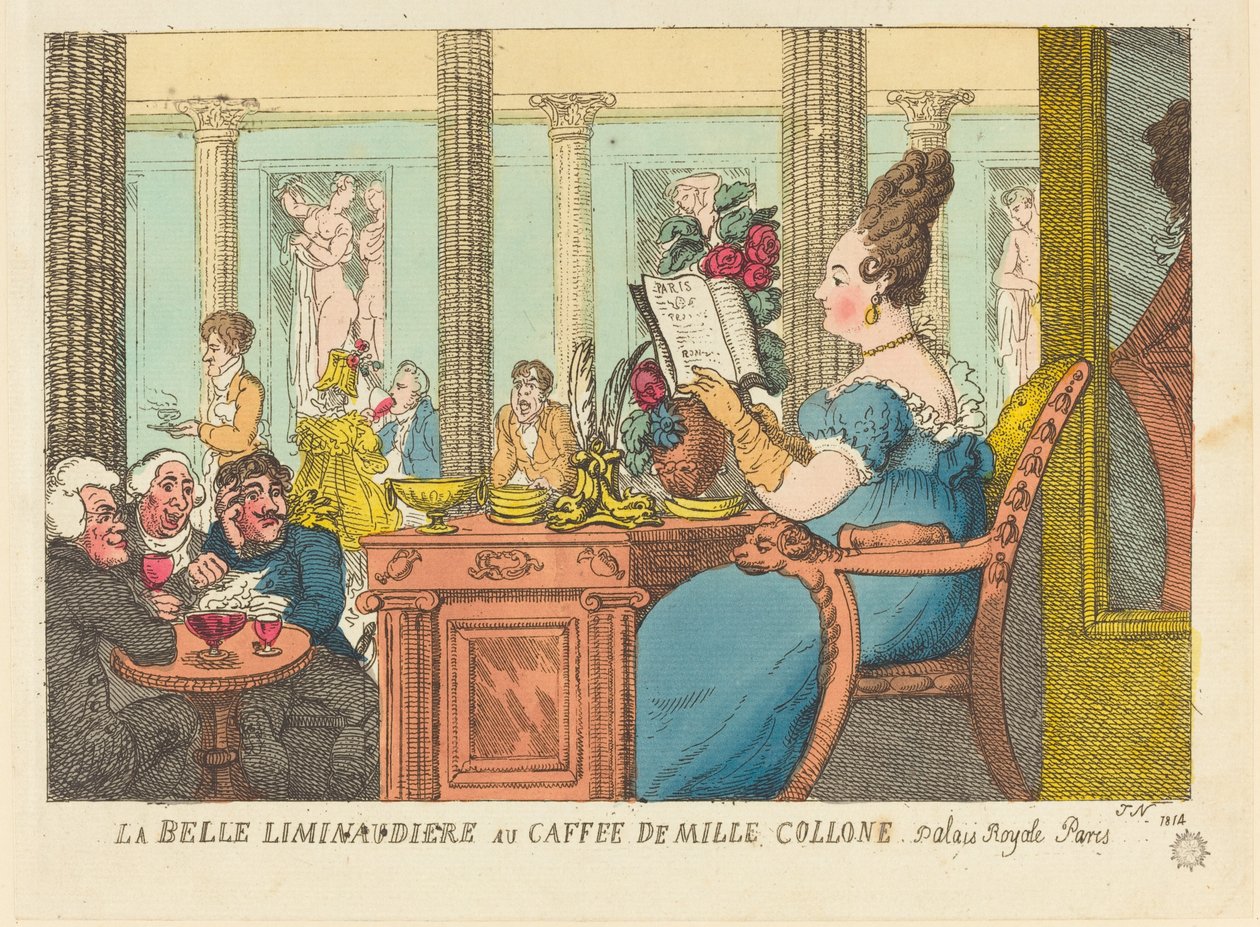 La Belle Limonaudiere v Cafe des Mille Colonnes, Palais Royal, Paříž od Thomas Rowlandson