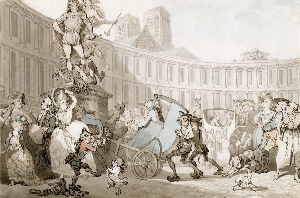 La Place des Victoires, Paříž, kolem roku 1789 (pero, inkoust a akvarel přes grafit na položený papír) od Thomas Rowlandson