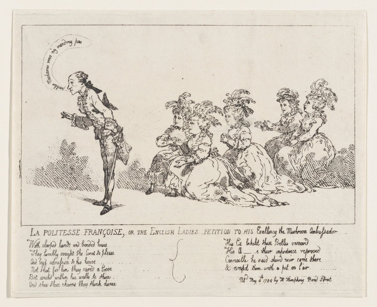 La politesse Françoise aneb The English Ladies Petition to Jeho Excellence the Mushro..., 4. května 1789. od Thomas Rowlandson