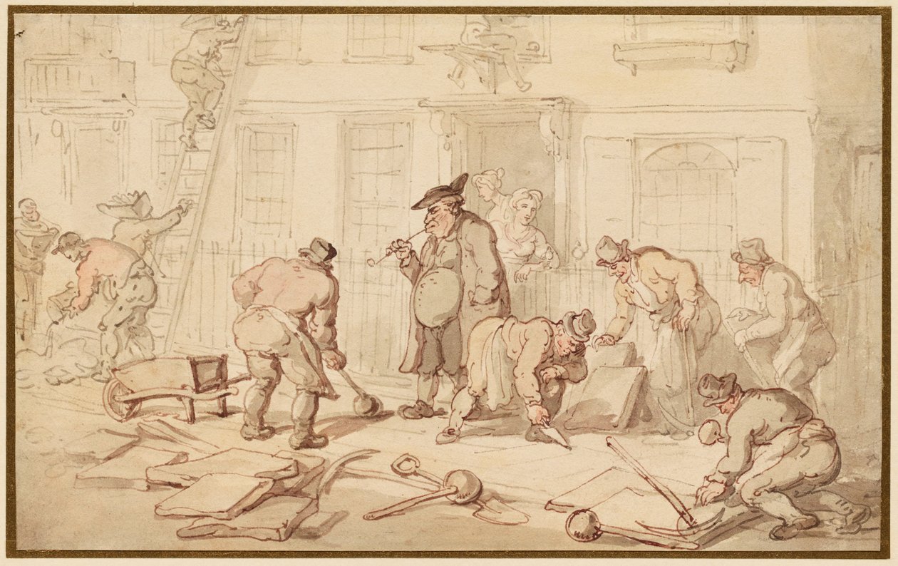 Dělníci dláždící ulici od Thomas Rowlandson