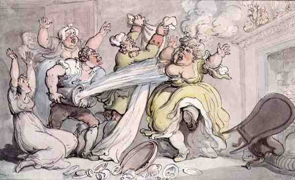 Dáma s parukou v ohni (pero, inkoust a akvarel na papíře) od Thomas Rowlandson