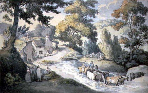 Krajina s dobytkem brodící potok od Thomas Rowlandson