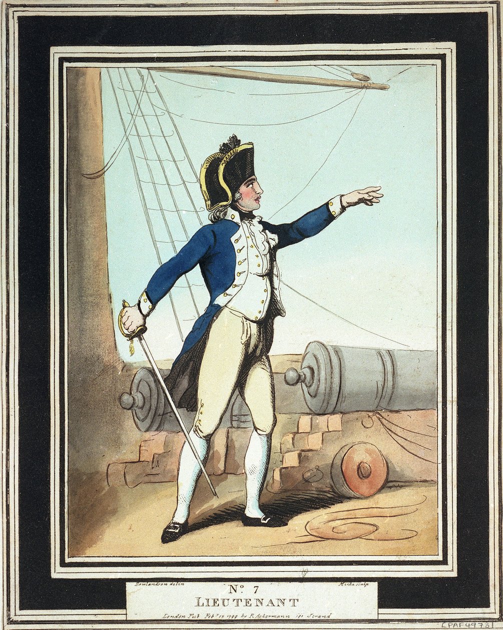 Poručík, poddůstojník královského námořnictva v 18. století od Thomas Rowlandson