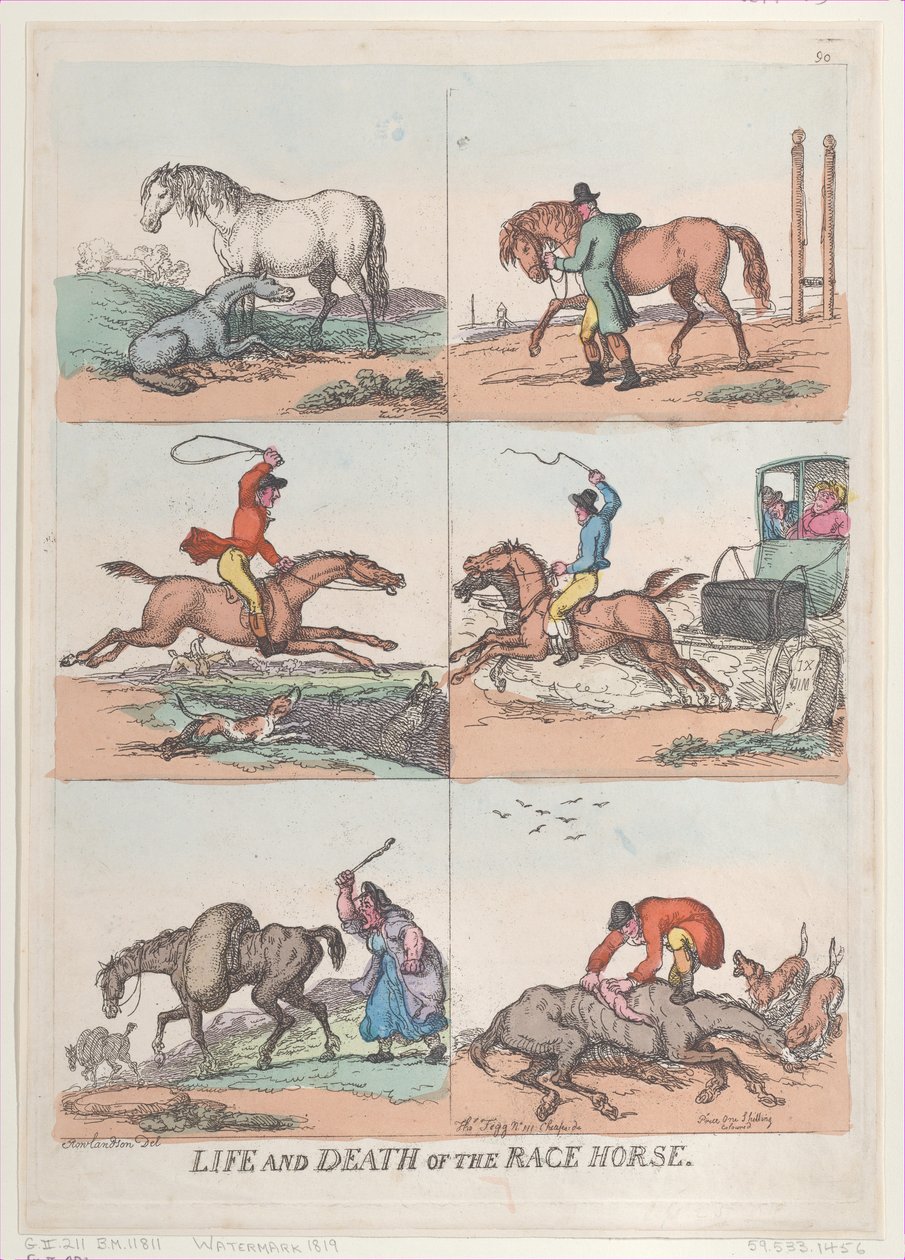 Život a smrt závodního koně, [25. září 1811], dotisk., [25. září 1811], dotisk. od Thomas Rowlandson