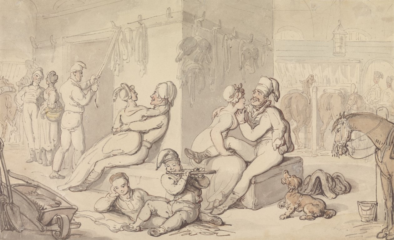 Kasárna lehké kavalérie (akvarel a pero a inkoust na papíře) od Thomas Rowlandson