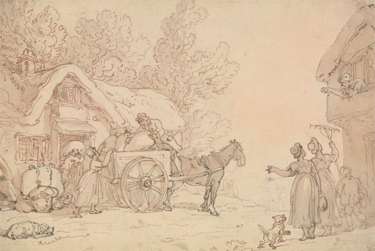 Nakládání pytlů do vozíku od Thomas Rowlandson