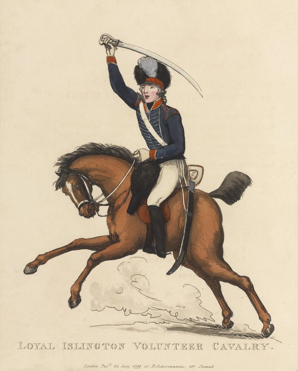 Loyal Islington Volunteer Cavalry, kolem roku 1799 (barevná akvatinta) od Thomas Rowlandson