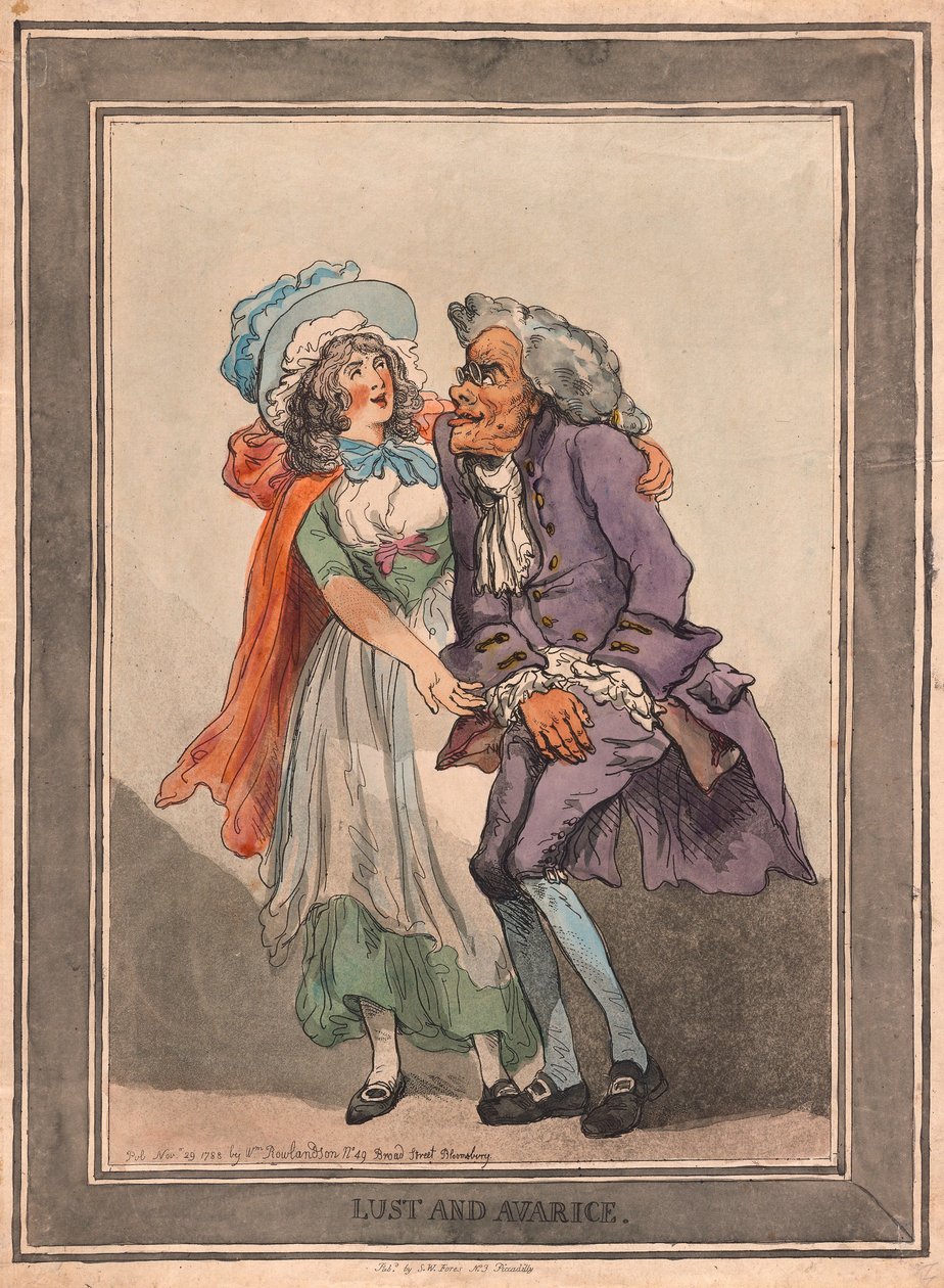 Chtíč a hrabivost, hospoda. 1788 (ručně kolorovaná rytina) od Thomas Rowlandson