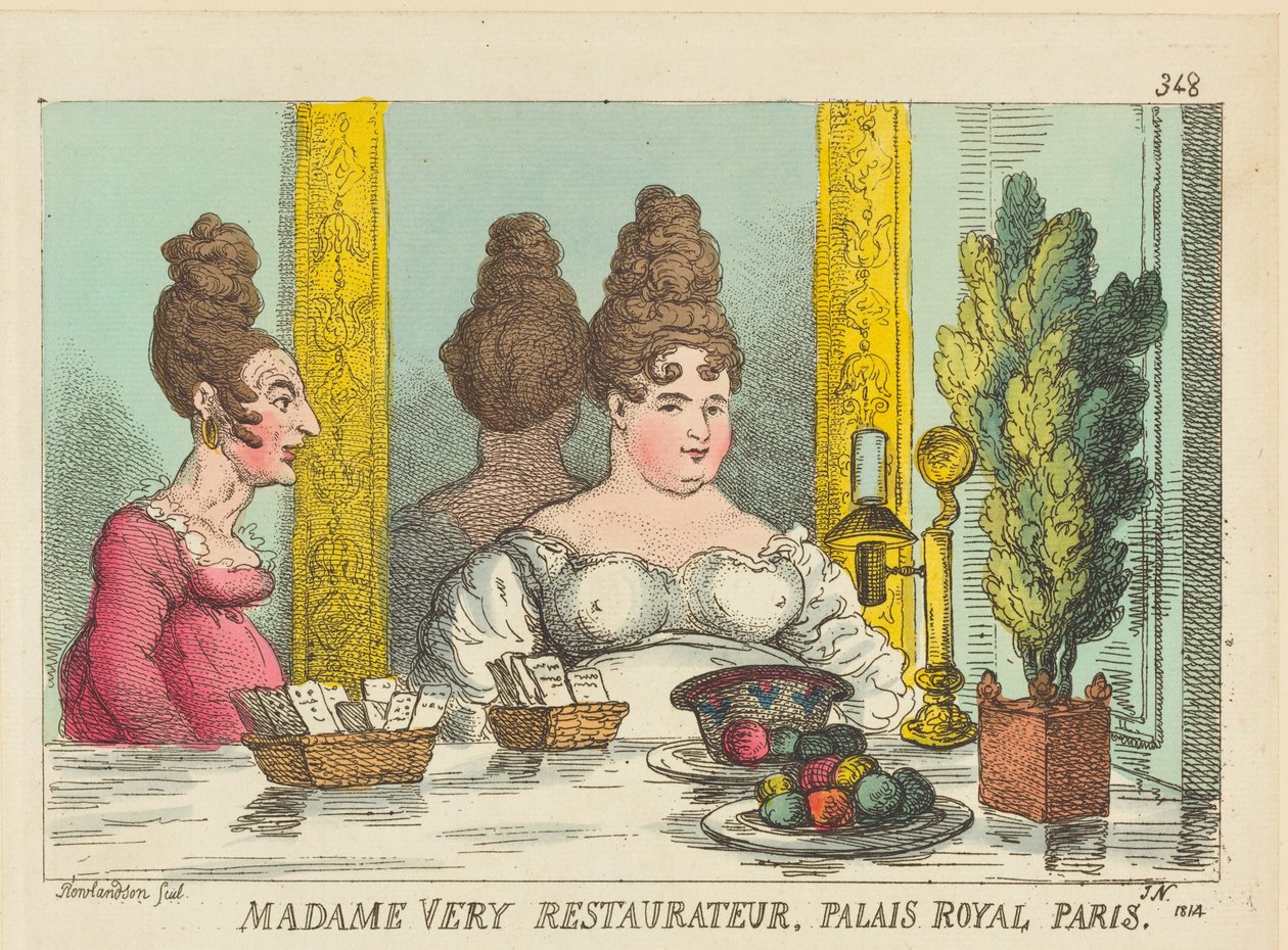 Paní Very, majitelka restaurace, Palais Royal, Paříž od Thomas Rowlandson