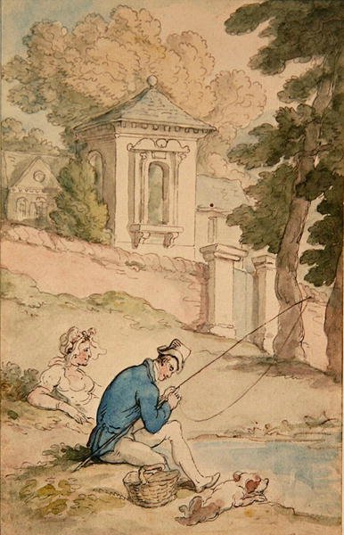Man Fishing, cca 1780 (pero a hnědý inkoust a akvarel na papíře) od Thomas Rowlandson