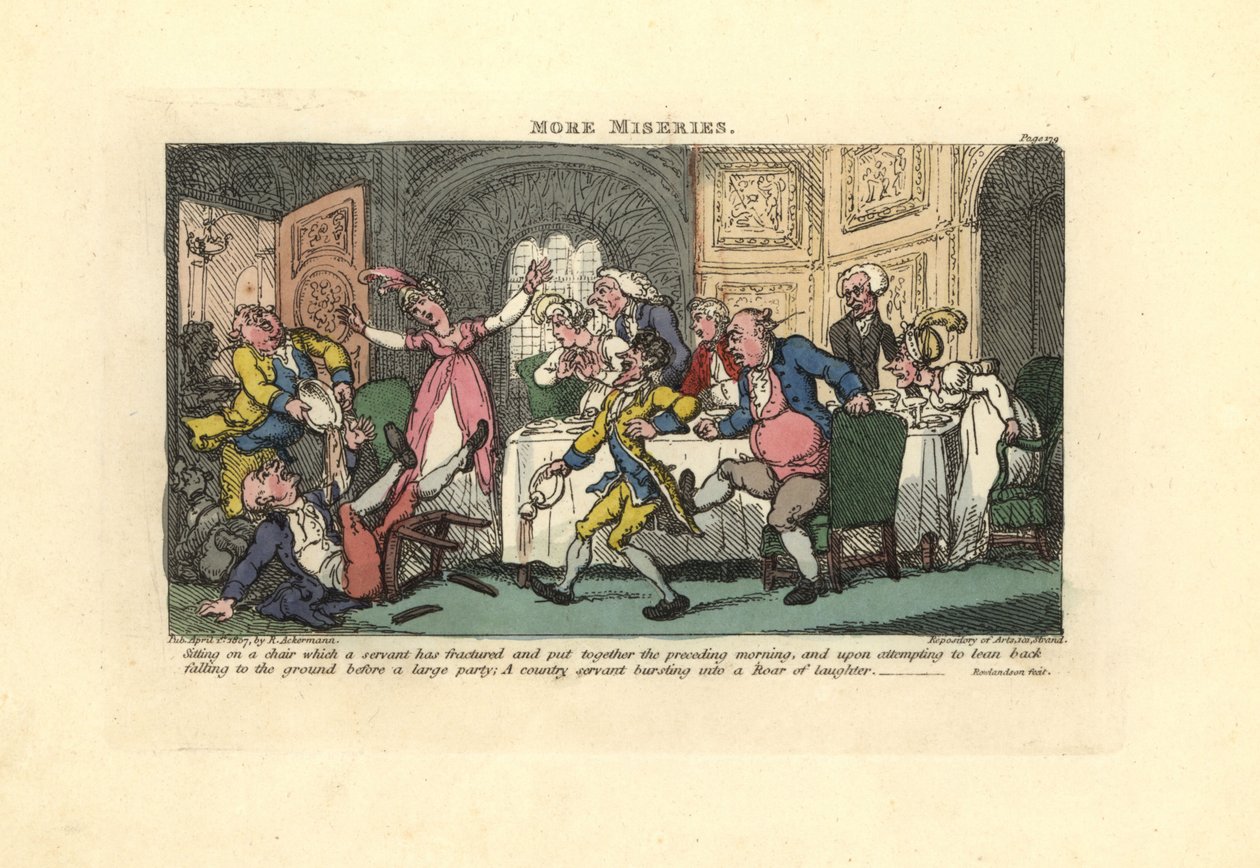 Muž spadl ze zlomené židle na večeři. od Thomas Rowlandson