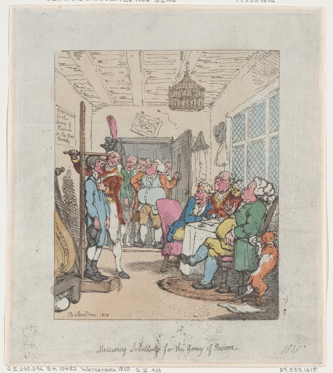 Měření náhradníků pro záložní armádu, 1805., 1805. od Thomas Rowlandson