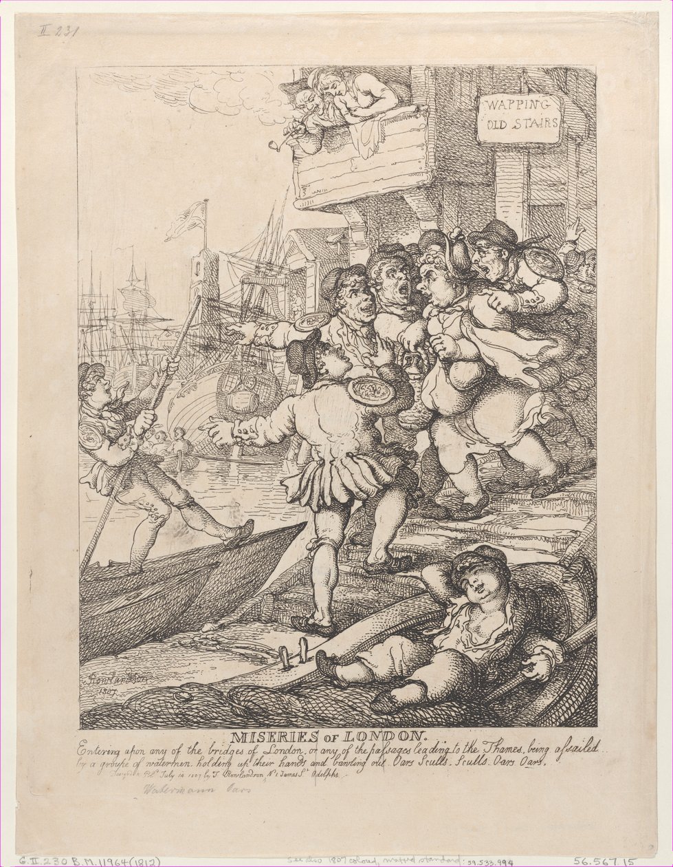 Miseries of London: Vstup na kterýkoli z londýnských mostů nebo na některý z průsmyků..., 14. července 1807. od Thomas Rowlandson