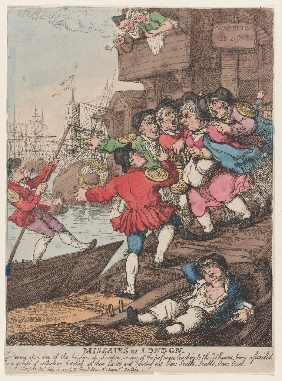 Miseries of London: Vstup na kterýkoli z londýnských mostů nebo na některý z průsmyků..., 14. července 1807. od Thomas Rowlandson